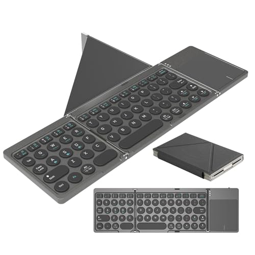 Portable Wireless Keyboard with Touchpad for iPad Tablet - Foldable Bluetooth, Pocket-Sized, PU Leather Cover - iOS, Android, Windows