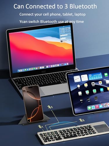 Portable Wireless Keyboard with Touchpad for iPad Tablet - Foldable Bluetooth, Pocket-Sized, PU Leather Cover - iOS, Android, Windows