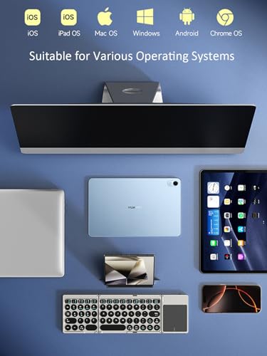 Portable Wireless Keyboard with Touchpad for iPad Tablet - Foldable Bluetooth, Pocket-Sized, PU Leather Cover - iOS, Android, Windows