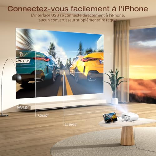 Portable Mini Projector, Supports Screen Mirroring, Windows/iOS/Android/HDMI Compat.