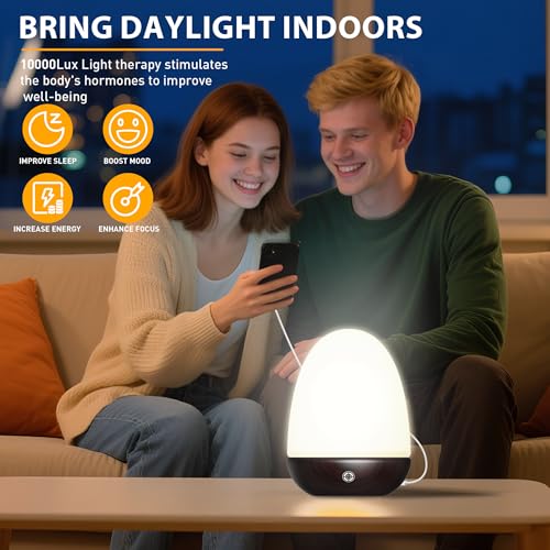 Lighten Up SAD Days! 10000 Lux Therapy Lamp with Remote - UV Free, Dimmable, 3 Color Temp, Memory - Regulate Day/Night