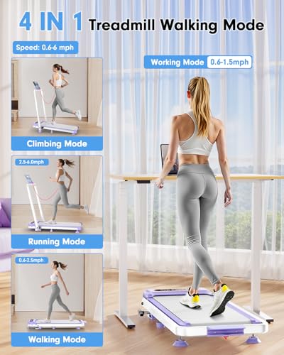 Upgrade Foldable Treadmill: Low Noise, 9% Incline, Handle Bar, 4-in-1 Portable Walking Pad for Home/Office, 350Lbs, APP Control