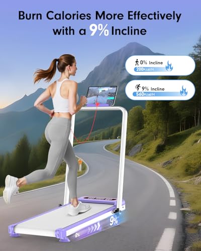 Upgrade Foldable Treadmill: Low Noise, 9% Incline, Handle Bar, 4-in-1 Portable Walking Pad for Home/Office, 350Lbs, APP Control