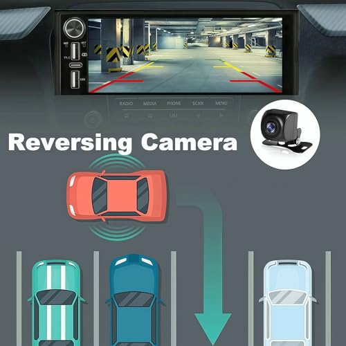 Brand Single Din Car Stereo, Wireless Apple CarPlay & Android Auto, 6.9" Touch Screen, Bluetooth Receiver, Reverse Camera