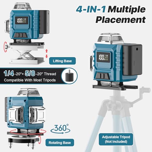 Kevsuvqin Laser Level: Self Leveling, 4x360 Lazer Tool, 16 Green Lines, LED Display, IP54 Waterproof