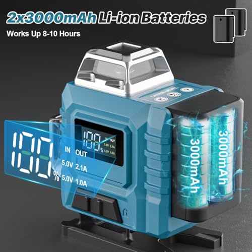 Kevsuvqin Laser Level: Self Leveling, 4x360 Lazer Tool, 16 Green Lines, LED Display, IP54 Waterproof