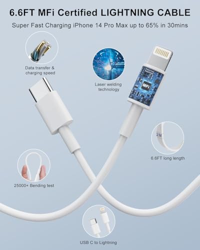 Apple Certified 30W Fast Charger Plug with 6FT USB-C to Lightning Cable - iPhone 14/13/12/11 Pro Max XS XR X SE 8 iPad
