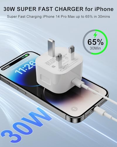 Apple Certified 30W Fast Charger Plug with 6FT USB-C to Lightning Cable - iPhone 14/13/12/11 Pro Max XS XR X SE 8 iPad