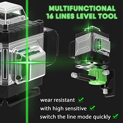 Mulcort 4-inch Laser Level: Self-Leveling Green Beam, 16-Line Cross Line Laser, Rechargeable Battery, Tripod, Wall Mount
