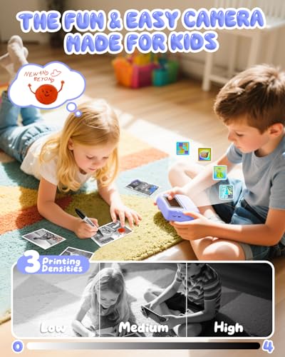 CAMCLID Kids Instant Print Camera, 1080P, 32G Card, 3 Rolls Paper, Childrens Toy Christmas Birthday Gifts 3-12 Year Olds Girls Boys