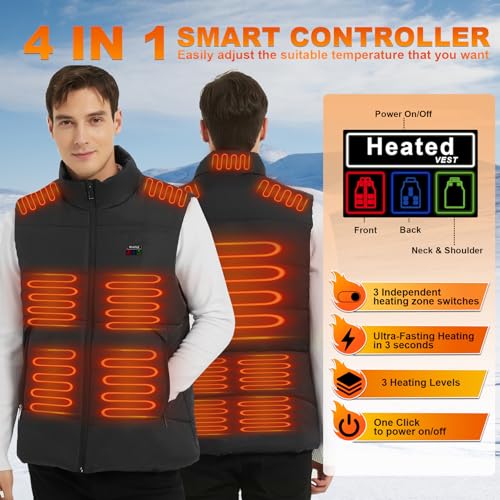 Rasfalo Heated Gilet: Electric Vest, 15 Heating Zones, USB Rechargeable, Winter Body Warmer for Outdoor Sports