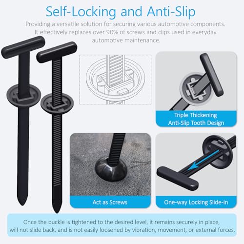 Heavy Duty Cable Tie Buckle Nylon Self Lock, Car Zipper Clip - Durable Button Retainer for Car Repair, Office, Workshop - 50Pcs