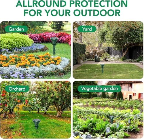 Solar Powered Mole & Snake Repellent: Motion Detection LED, Waterproof, Ultrasonic - Get Rid of Vole, Rabbit, Gopher, Raccoon