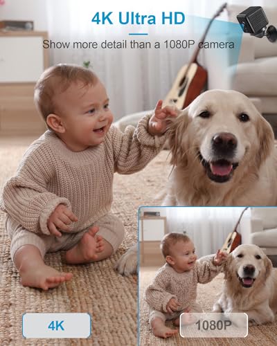 AOBOCAM Mini Camera 4K HD WiFi Security Cam 5H Battery Life, Motion Detection Night Vision, Indoor Wireless Surveillance Cam