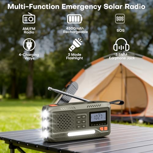 Joudix Solar Radio 4500mAh Battery AM/FM Crank LCD Display