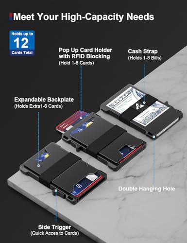 dwnkove Aluminum Pop Up Wallet for Men, RFID Blocking, Holds 12+ Cards, Front Pocket, Durable Metal Design