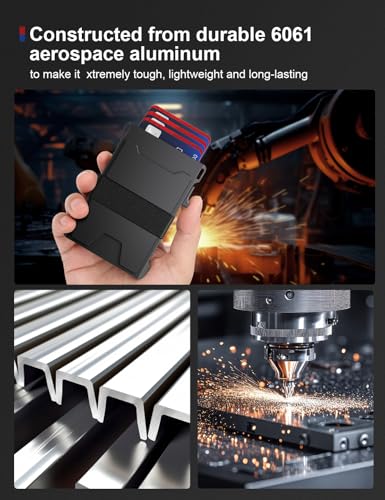 dwnkove Aluminum Pop Up Wallet for Men, RFID Blocking, Holds 12+ Cards, Front Pocket, Durable Metal Design