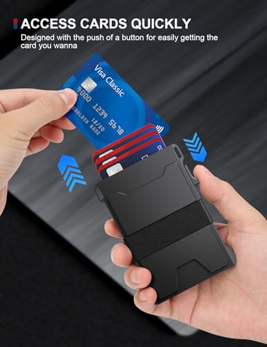 dwnkove Aluminum Pop Up Wallet for Men, RFID Blocking, Holds 12+ Cards, Front Pocket, Durable Metal Design