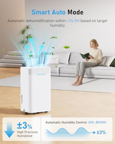Brand 12L Dehumidifier: Continuous Drainage, Humidity Display, 3 Modes, 24H Timer - Quiet Compression for Home, Clothes, Basement