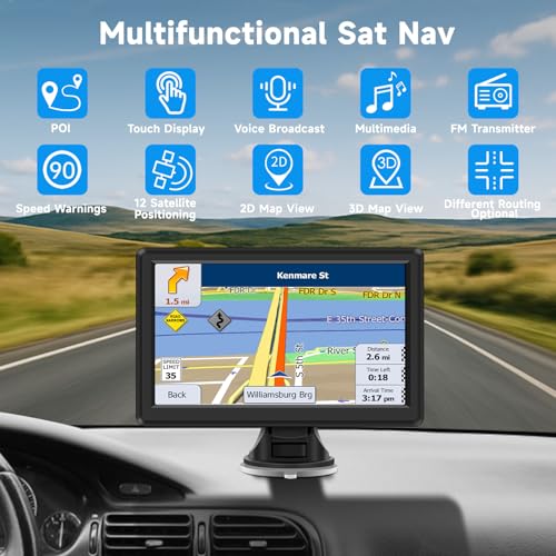 Brand Car Sat Nav 7 inch: Latest UK Maps 2025, Truck GPS Navigation, Touch Screen, Voice Turn Guidance, Postcode Search
