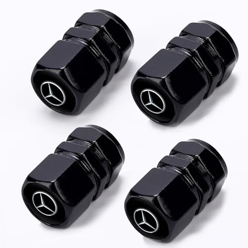 Mercedes-Benz Tire Valve Caps & Keyring Set, 4 Pcs, Black