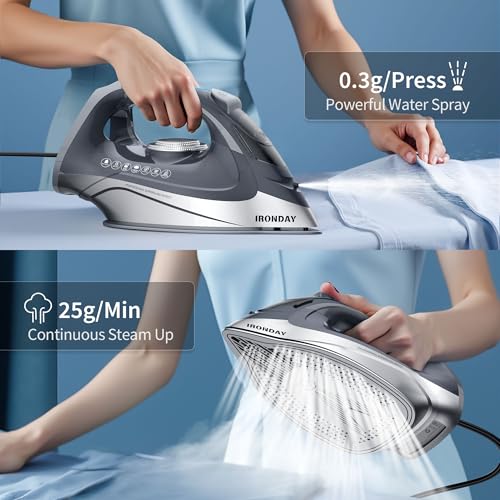 Brand Steam Iron 1700W: Rapid Heat, Burst of Steam, Ceramic Soleplate, Auto shutoff, Anti-Drip, Self-Cleaning - All Fabrics