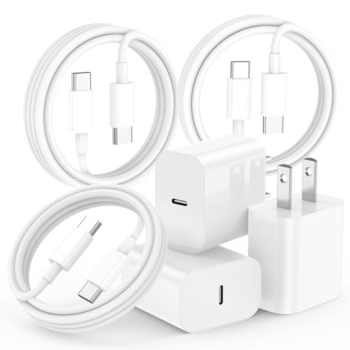 Fast Charging 3-Pack USB C Charger for iPhone 17/16/15 - 20W Block with 60W Type C Cable - 6FT Long
