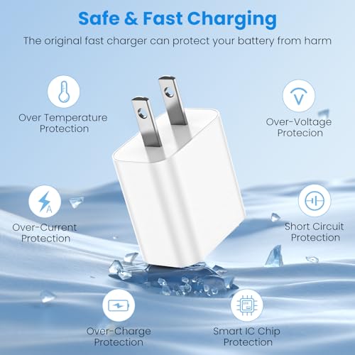 Fast Charging 3-Pack USB C Charger for iPhone 17/16/15 - 20W Block with 60W Type C Cable - 6FT Long