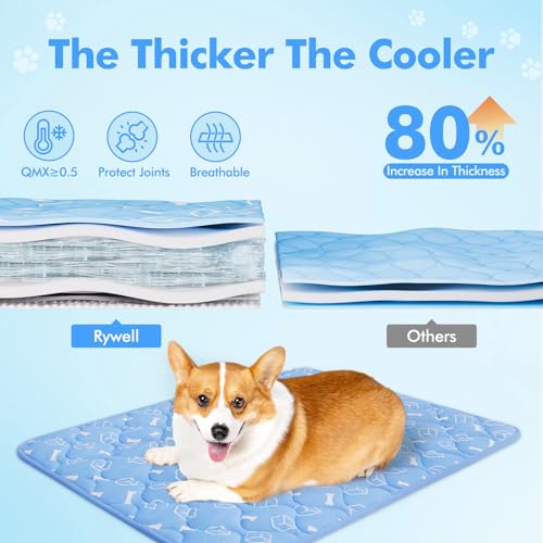 Rywell Dog Cooling Mat 2.0 - Thicken, Waterproof, Color Changing - For Extra Large Dogs - Summer Pet Cooling - Washable & Non-Toxic