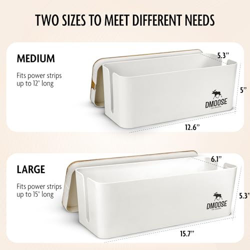 DMoose Cable Management Box 2 Pack - Medium & Large Cord Organizer for Desk & Floor - Hide Cables for Tidy Office & Home