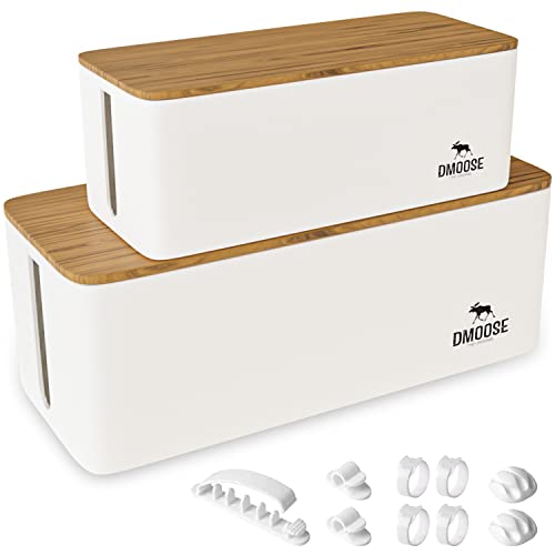 DMoose Cable Management Box 2 Pack - Medium & Large Cord Organizer for Desk & Floor - Hide Cables for Tidy Office & Home