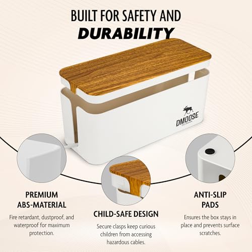DMoose Cable Management Box 2 Pack - Medium & Large Cord Organizer for Desk & Floor - Hide Cables for Tidy Office & Home