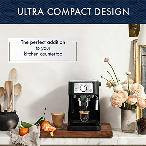 De'Longhi Stilosa Espresso Machine: Compact Maker, 15 Bar Pressure, Steam Wand for Lattes, Cappuccinos - Tamper Included