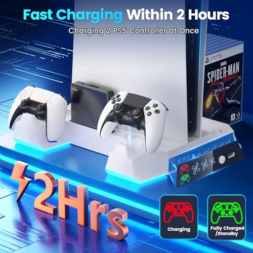 Fenolical PS5/Slim Stand with Cooling Station, Controller Charging, 3 Levels Cooling Fan