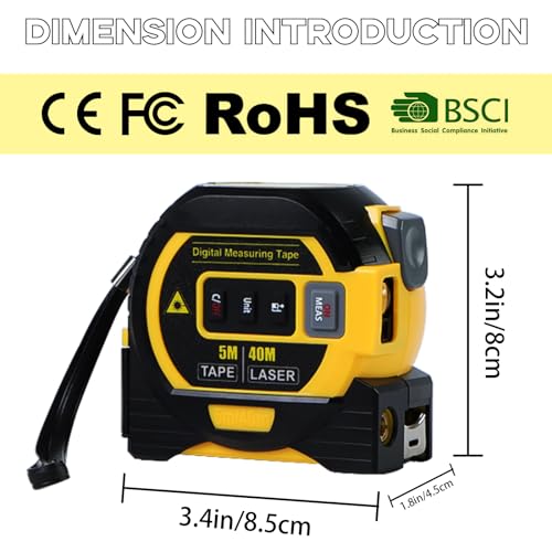 Fitdays 3-in-1 Laser Tape Measure: Digital Tool, 131ft Range, Auto-Leveling Display