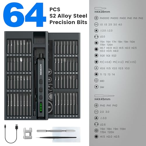 Brand Mini Electric Screwdriver Kit: 68-in-1 Precision Set, Magnetic Bits, 5 Torque, LED Lights - Electronics, Phone, Camera