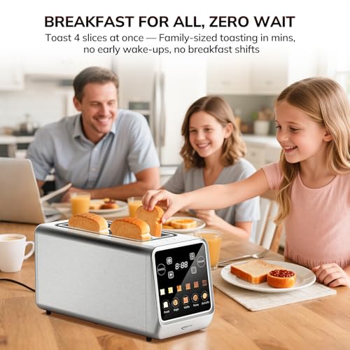 Keenstone 4 Slice Smart Toaster: TouchScreen, Memory Function, Timer - Bagels, Bread, Waffles - Stainless Steel