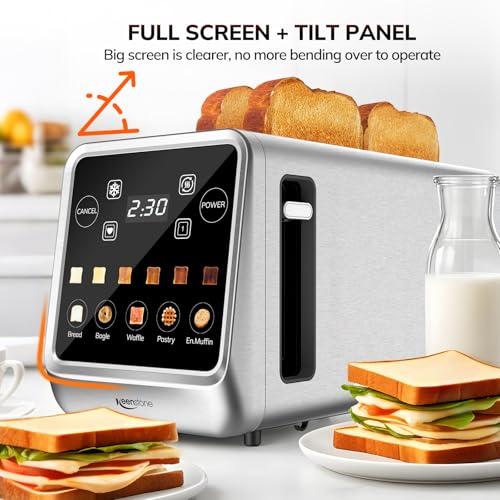 Keenstone 4 Slice Smart Toaster: TouchScreen, Memory Function, Timer - Bagels, Bread, Waffles - Stainless Steel