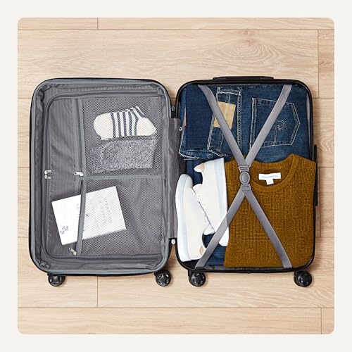 Amazon Basics Hardside Carry-On Luggage 21 inch, Expandable, Scratch-Resistant, Multi-directional Wheels, Navy Blue