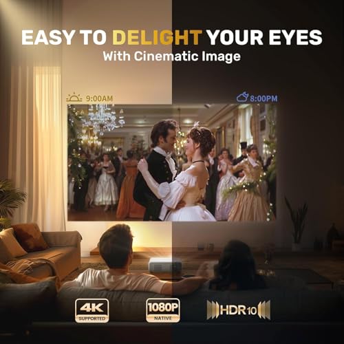 Aurzen Eazze D1 Smart Projector, 4K Supported, Dolby Audio, Auto Focus, 60Hz, Portable for iOS/Android/TV, White