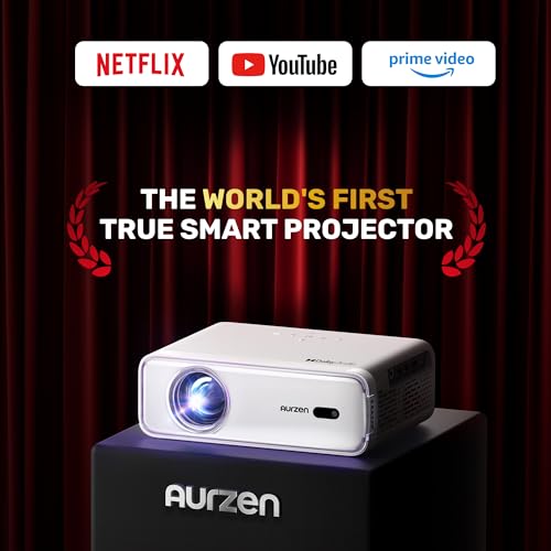 Aurzen Eazze D1 Smart Projector, 4K Supported, Dolby Audio, Auto Focus, 60Hz, Portable for iOS/Android/TV, White