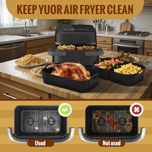 Ninipie Air Fryer Silicone Liners for Philips Dual Basket - 3PCS Reusable Plat Mould - Flexi Draw Airfryer Liners