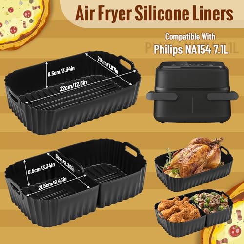 Ninipie Air Fryer Silicone Liners for Philips Dual Basket - 3PCS Reusable Plat Mould - Flexi Draw Airfryer Liners