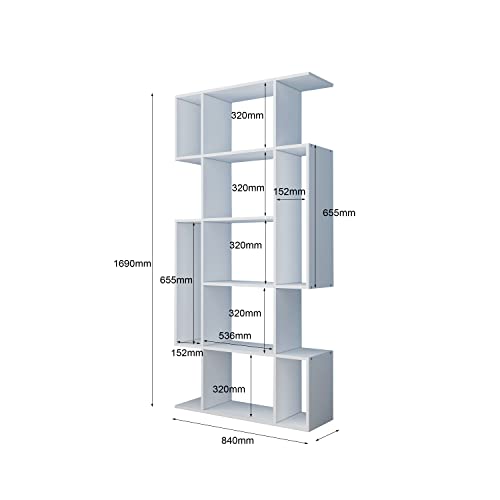 Modern 5-Tier Bookshelf Storage Stand for Home Office, White