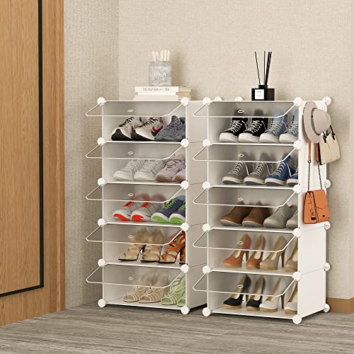 HOMIDEC Shoe Rack Cabinet, Tall 10-Tier Shoe Storage with Door, Hook, Dust-proof, Free Standing Shelf for 20 Pairs - Entryway, Hallway