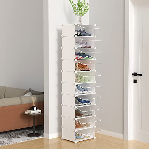 HOMIDEC Shoe Rack Cabinet, Tall 10-Tier Shoe Storage with Door, Hook, Dust-proof, Free Standing Shelf for 20 Pairs - Entryway, Hallway