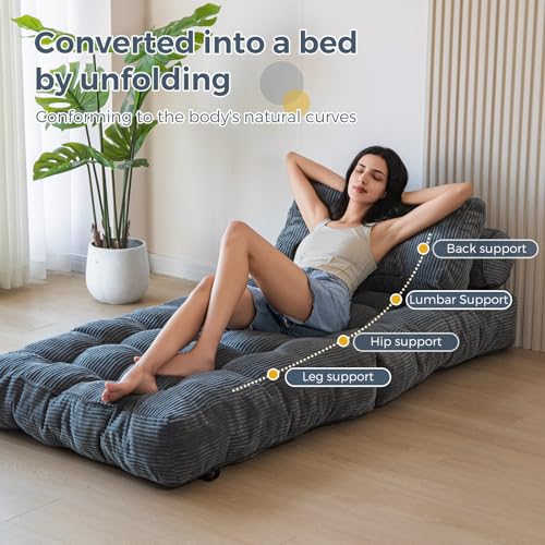 MAXYOYO Convertible Sleeper Chair, Foldable Bed with Back Support - Portable Lounge for Living Room & Bedroom - Navy, Dark Gray