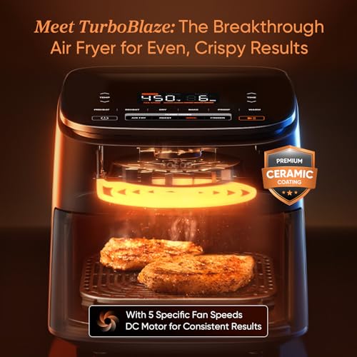 Cosori TurboBlaze Air Fryer 6 Qt: Premium Ceramic Coating, Precise Heating, 9 Functions - Air Fry, Roast, Bake, Broil, and More
