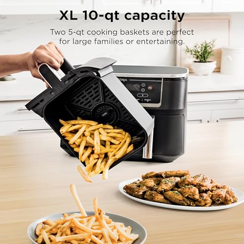 Ninja 10 Quart DualZone XL Air Fryer, 2 Baskets, Smart Thermometer, Cook & Finish - Roast, Dehydrate & More