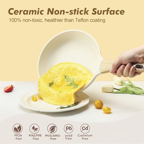 SENSARTE Ceramic Cookware Set, Non Stick Pots & Pans, 14-Piece Induction Kitchen Cooking, Healthy PFAS PTFE PFOA PFOS Free